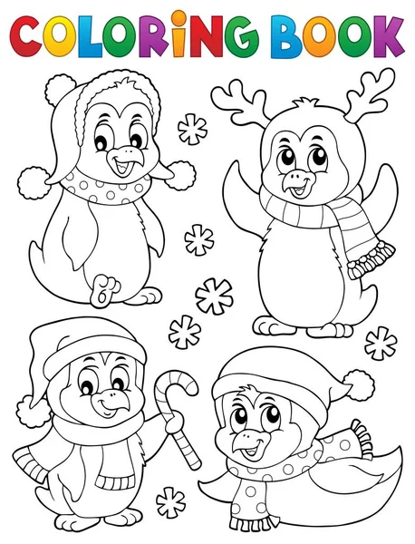 Coloring Book Christmas Penguins Eps10 Vector Illustration — Stock Vector