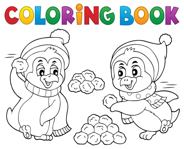 Libro Colorare Pinguini Che Giocano Con Neve Eps10 Illustrazione Vettoriale — Vettoriale Stock
