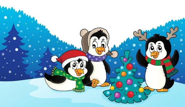 Kerst Pinguïns Thematische Afbeelding Eps10 Vector Illustratie — Stockvector