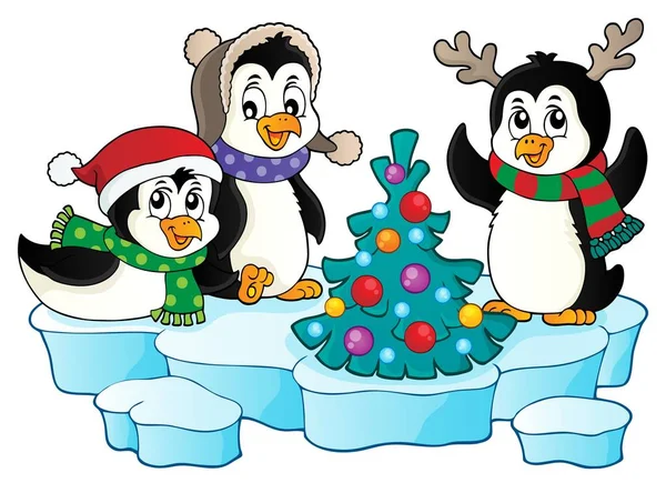 Karácsonyi Pingvinek Tematikus Kép Eps10 Vektor Illusztráció — Stock Vector