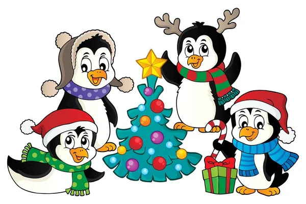 Vánoční Tučňáci Tematický Obrázek Eps10 Vektorové Ilustrace — Stockový vektor