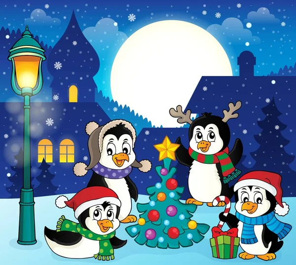 Pinguins Natal Imagem Temática Eps10 Ilustração Vetorial —  Vetores de Stock