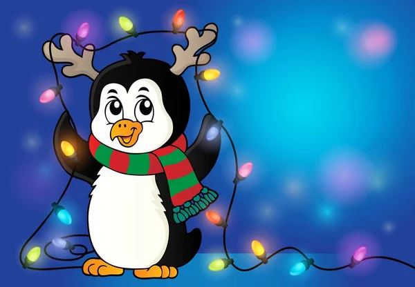 Pinguino Con Luci Natale Immagine Eps10 Vettoriale Illustrazione — Vettoriale Stock