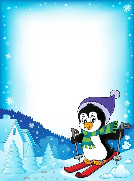 スキーペンギンのテーマフレーム1 Eps10ベクトルイラスト — ストックベクタ