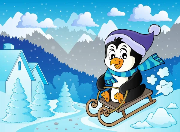 Imagem Tema Pinguim Sledging Ilustração Vetorial Eps10 —  Vetores de Stock