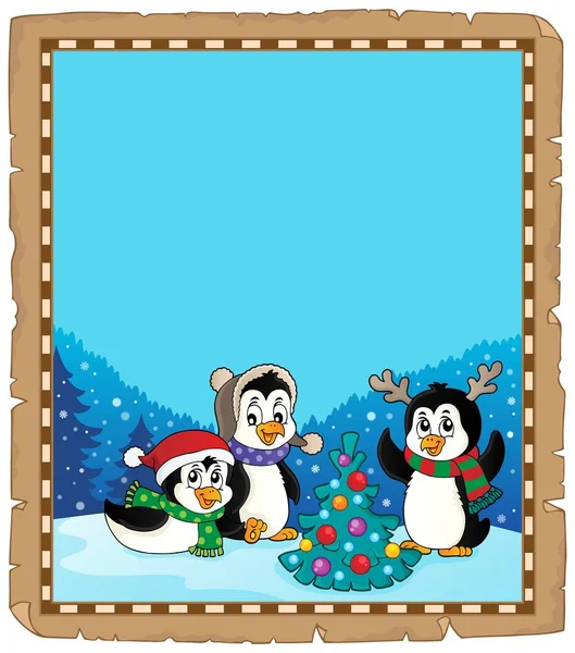 クリスマスペンギンのテーマパーチメント5 Eps10ベクトルイラスト — ストックベクタ