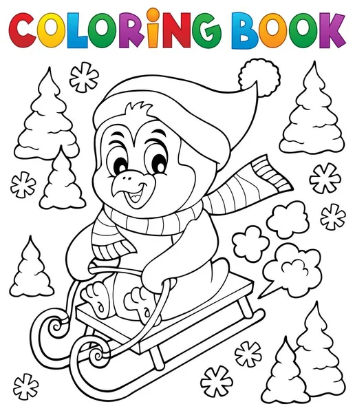 Coloring Book Sledging Penguin Theme Eps10 Vector Illustration — Stock Vector