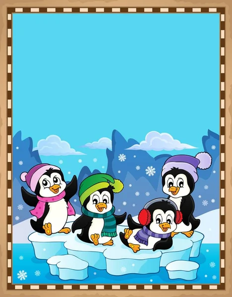 快乐的冬季企鹅主题羊皮纸1 7月10日病媒图片 — 图库矢量图片
