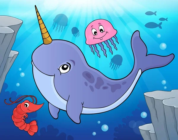 Imagem Tema Narwhale Eps10 Ilustração Vetorial —  Vetores de Stock