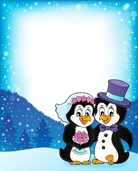 Pingwin Ślub Motyw Ramki Eps10 Wektor Ilustracji — Wektor stockowy