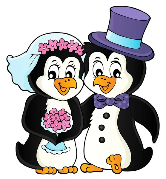 Penguin Wedding Theme Image Eps10 Vector Illustration — Stock Vector