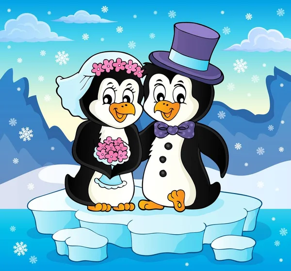 Imagem Tema Casamento Pinguim Eps10 Ilustração Vetorial —  Vetores de Stock