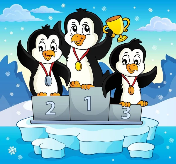 Pinguim Vencedores Imagem Tema Eps10 Ilustração Vetorial —  Vetores de Stock