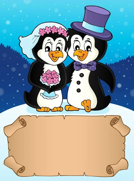 Piccola Pergamena Pinguino Matrimonio Eps10 Vettoriale Illustrazione — Vettoriale Stock