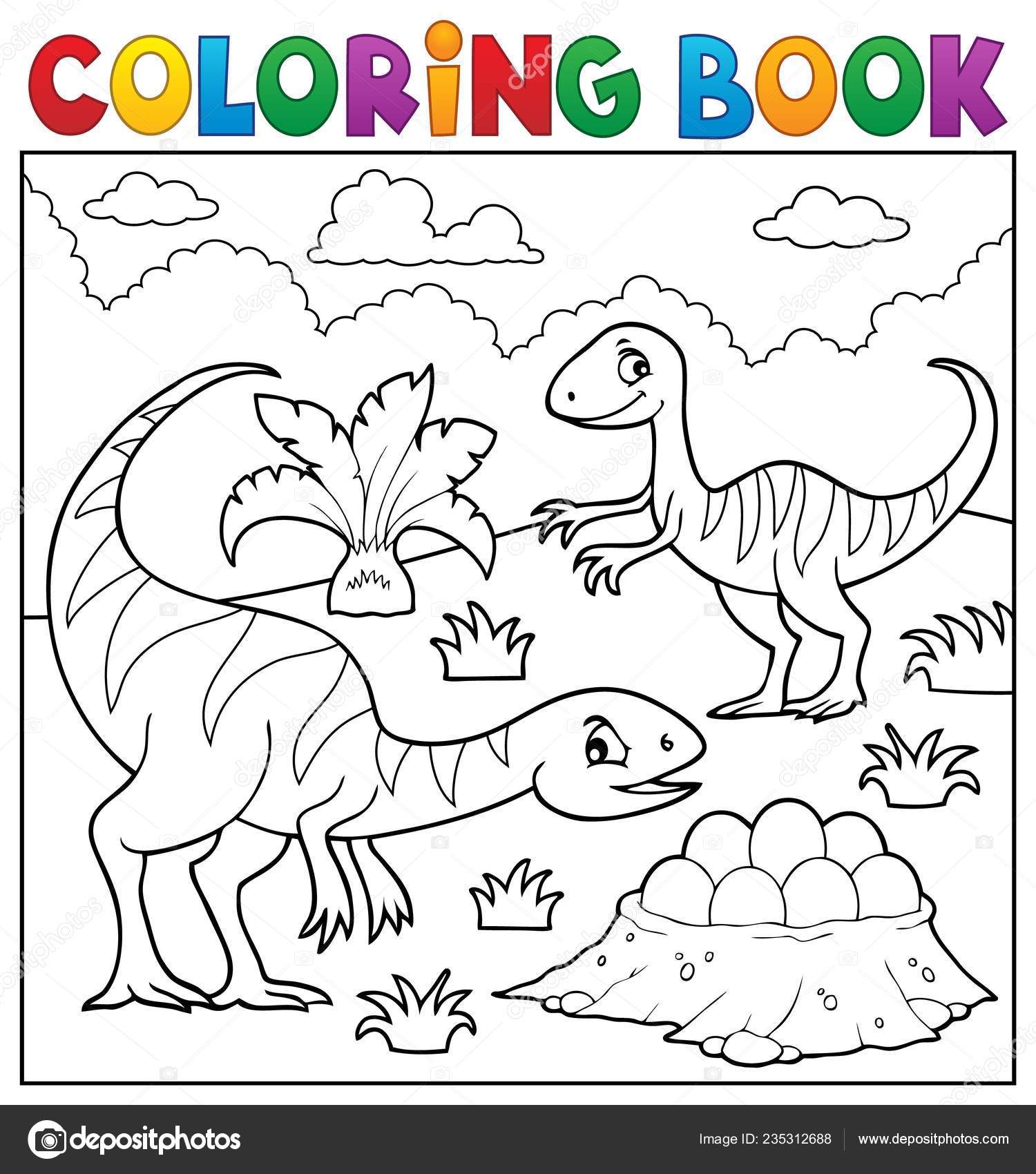 Vetores de Conjunto De Dinossauros De Desenho Animado Para Colorir