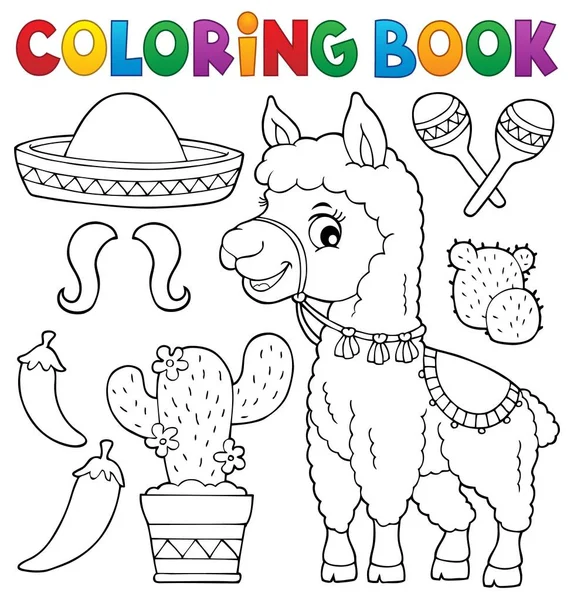 Livro Para Colorir Llama Objetos Conjunto Eps10 Ilustração Vetorial — Vetor de Stock