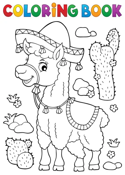 Coloring Book Llama Sombrero Eps10 Vector Illustration — Stock Vector