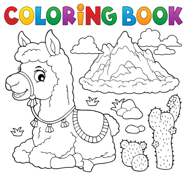 Χρωματισμός Βιβλίο Λάμα Κοντά Στο Βουνό Eps10 Διανυσματική Απεικόνιση — Διανυσματικό Αρχείο