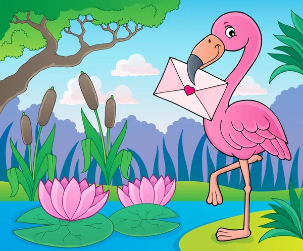 Flamingo Con Tema Carta Amor Eps10 Vector Ilustración — Vector de stock