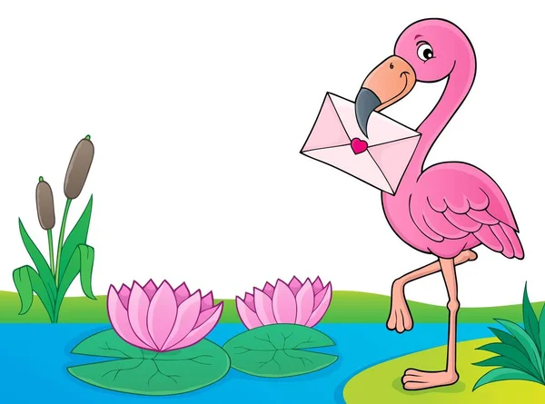 Flamingo Con Tema Carta Amor Eps10 Vector Ilustración — Vector de stock