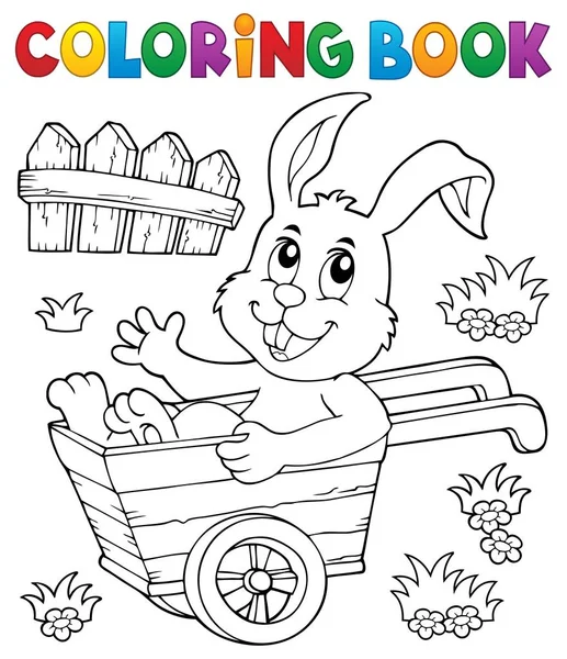 Coloring Book Bunny Wheelbarrow Eps10 Vector Illustration — Stock Vector