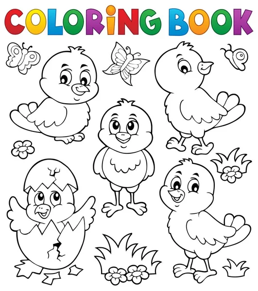 Libro Para Colorear Pollos Lindos Tema Conjunto Eps10 Vector Ilustración — Vector de stock