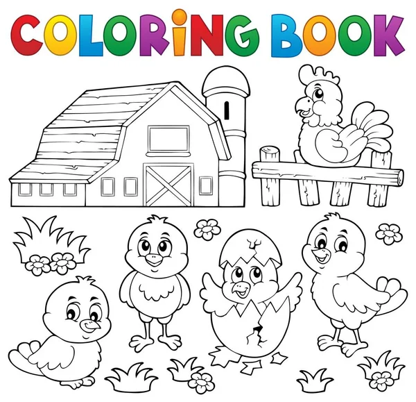 Libro Colorare Polli Galline Tema Eps10 Illustrazione Vettoriale — Vettoriale Stock