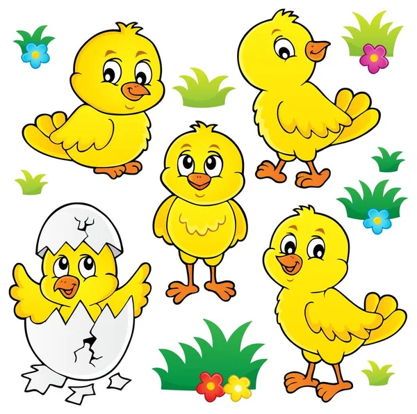 Aranyos Csirkék Téma Készlet Eps10 Vektor Illusztráció — Stock Vector
