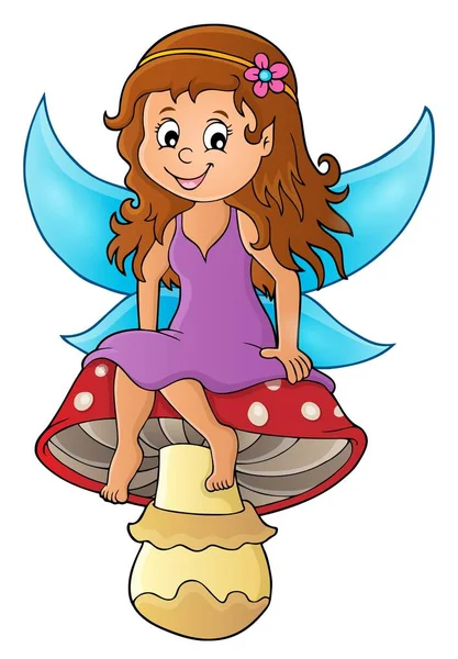 Fairy sitting on mushroom theme 1 — Stock Vector