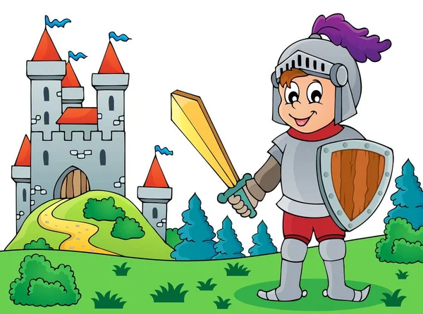 Knight and castle theme image — Stock Vector