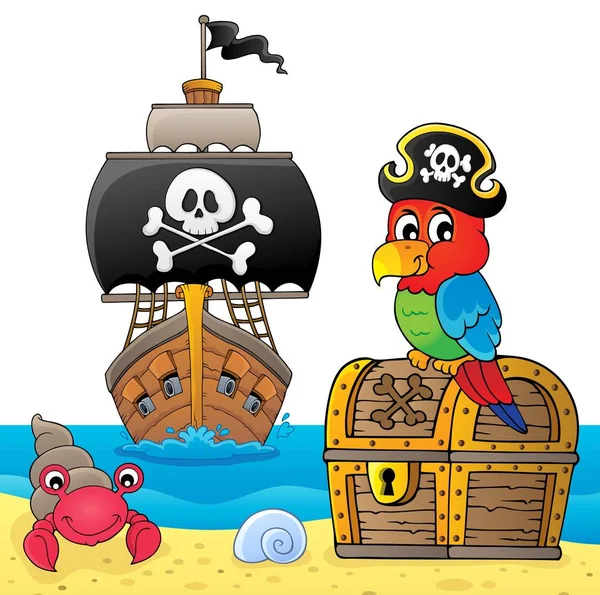 Pirate parrot on treasure chest topic 5 — Stock Vector