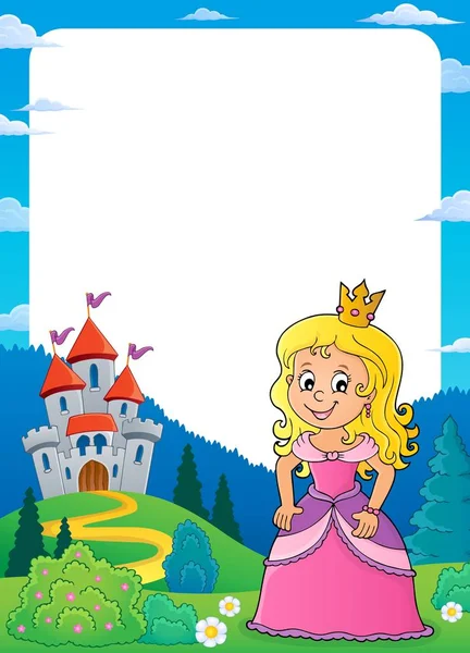 Принцеса і замок тематична рамка 1 — стоковий вектор