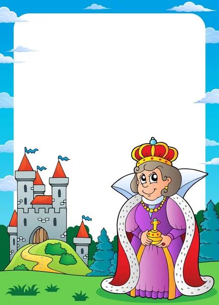 Reina y castillo marco temático 1 — Vector de stock