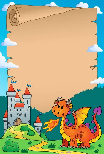 Dragão e castelo tema pergaminho 3 — Vetor de Stock