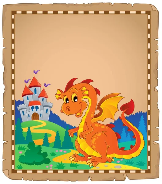 Dragon and castle theme parchment 4 — Stock Vector