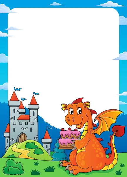 Dragon houden van taart thema frame 1 — Stockvector