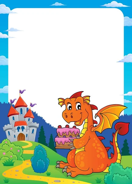 Dragon houden van taart thema frame 2 — Stockvector