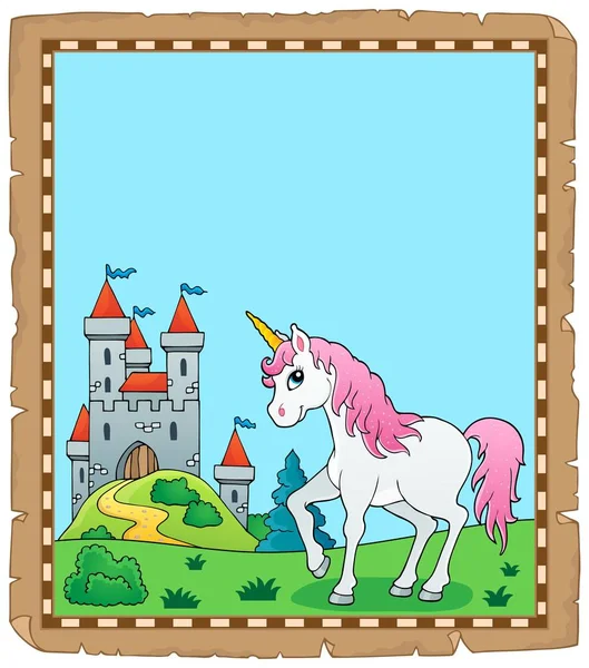 Fairy tale unicorn topic perkamen 1 - Stok Vektor