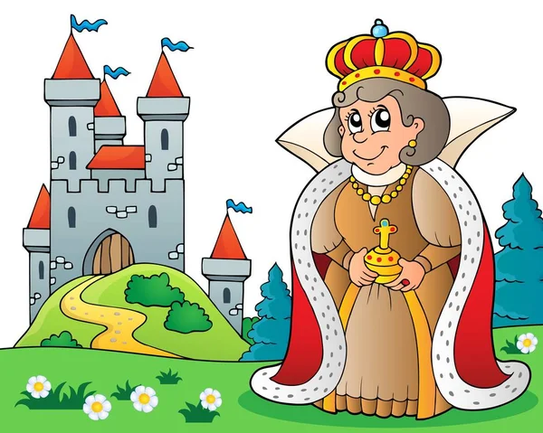Glückliche Königin in der Nähe von Schloss Thema 3 — Stockvektor