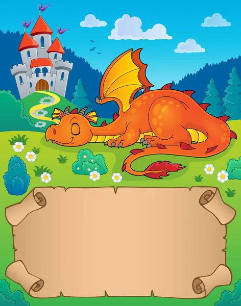 Petit parchemin et dragon endormi — Image vectorielle