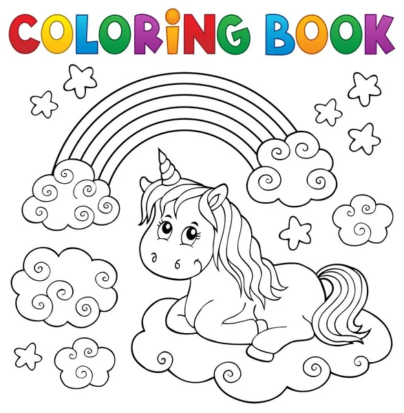 Coloring book cute unicorn topic 1 — Stock Vector
