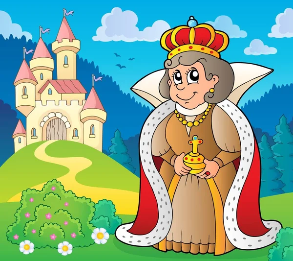 Glückliche Königin in der Nähe von Schloss Thema 5 — Stockvektor