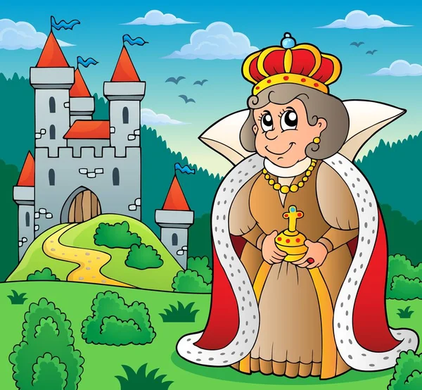 Happy Queen in de buurt van Castle Theme 6 — Stockvector