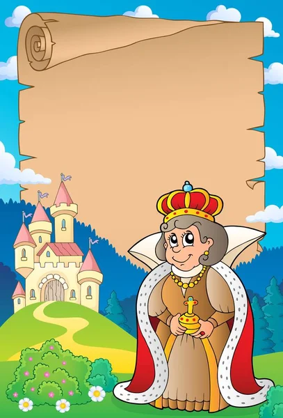 Parchemin avec reine près du château 5 — Image vectorielle