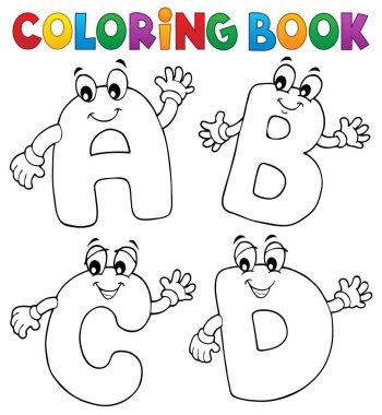 Coloring book cartoon ABCD letters 2 clipart
