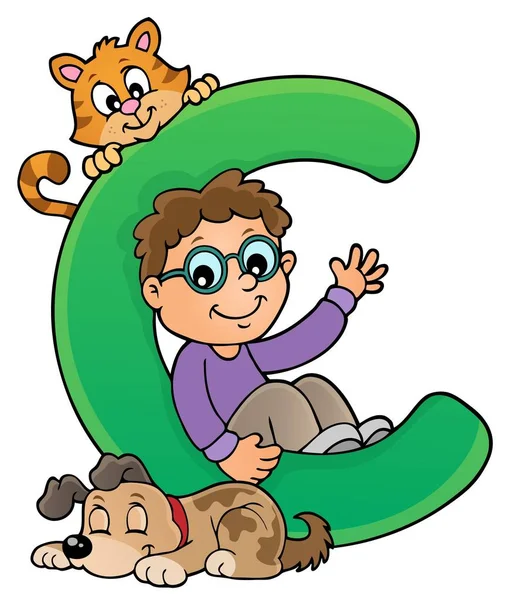 Pojke och husdjur med bokstaven C — Stock vektor