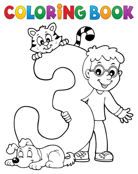 Coloring book boy with number three — Stock Vector