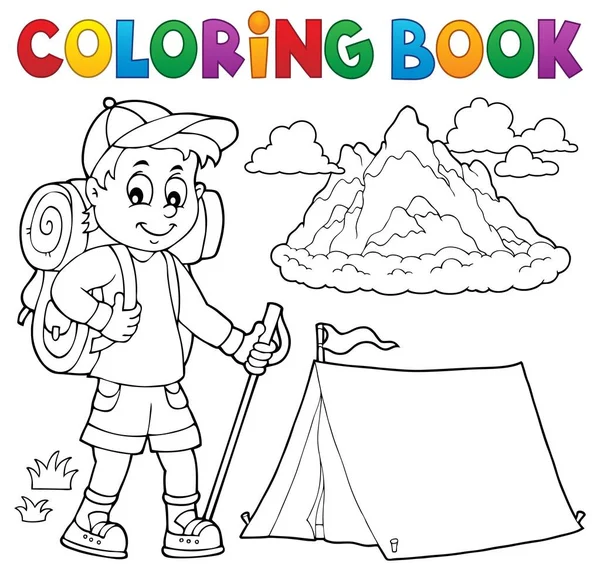 Libro para colorear excursionista chico tema 1 — Vector de stock