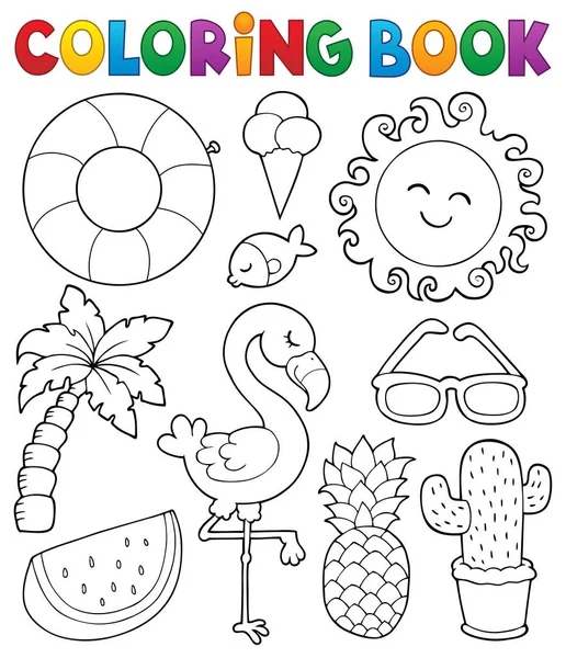 색칠 하기 책 여름 테마 컬렉션 1 — 스톡 벡터