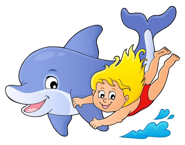 Girl and dolphin image 1 — Stock Vector